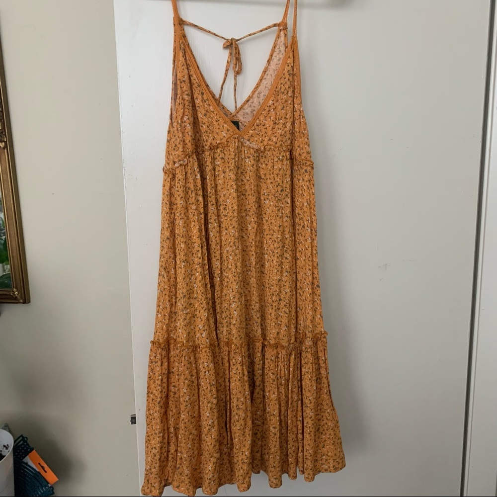 Mustard Yellow Flowy Pattern Dress- Size Large